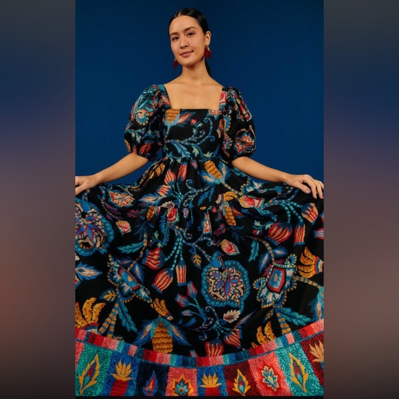 NWT FARM Rio Sunset Tapestry Black Maxi Dress small - Picture 3 of 12